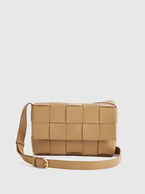 Quince Handbags - Quince Tan Woven Flap Crossbody Bag